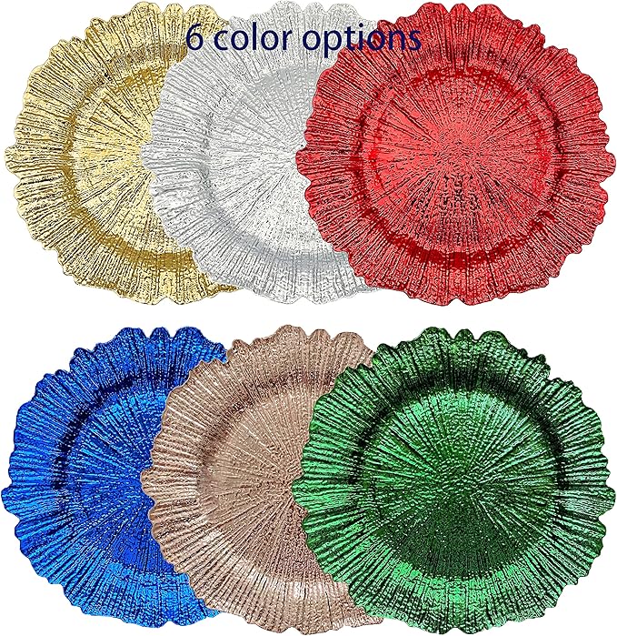 Henilosson 13 inch Silver Charger Plates,Round Plastic Reef Plate Chargers for Dinner Plates,Wedding,Party Elegant Decoration Place mats(24, SILVER)
