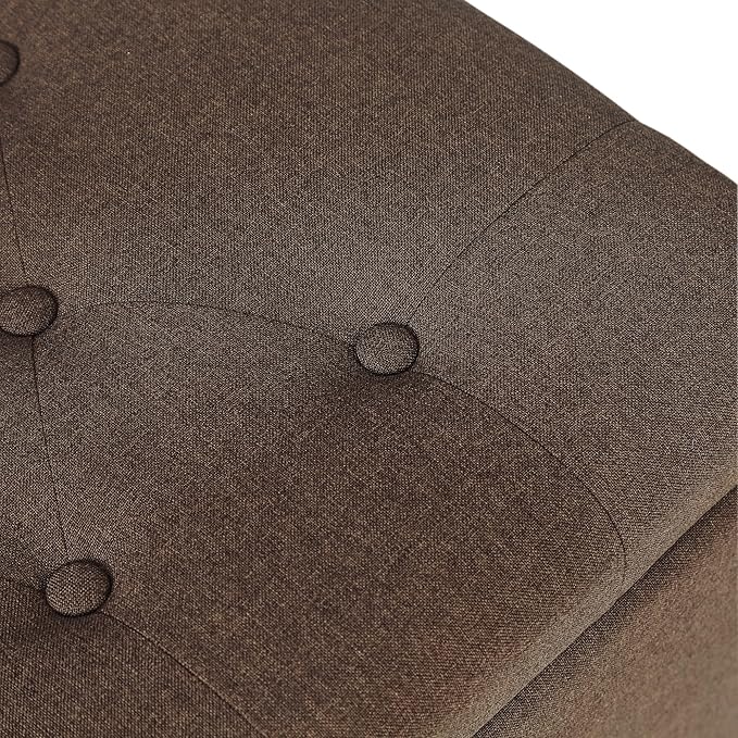 Joveco Storage Ottoman Linen Tufted Bench, Rectangular Footrest Footstool Coffee Table Seat for Living Room Bedroom, Coffee