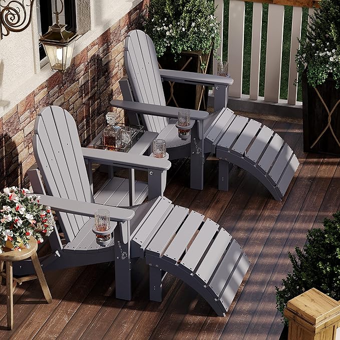 Sundale Outdoor Folding Plastic Adirondack Ottoman, All-Weather Adirondack Chair Footrest, Fade and Rust Resistant, Perfect for Outside Patio Garden Pool Yard Grey