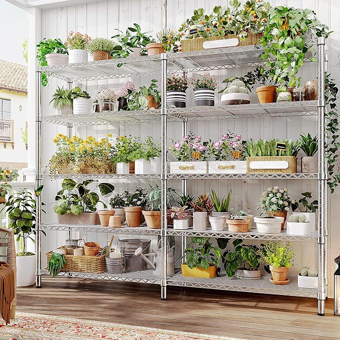 REIBII 1500LBS Storage Shelves 61.7''W Wire Shelving Unit 5 Tier Metal Shelving for Storage Rack Shelves Heavy Duty Garage Shelf Pantry Shelves Kitchen Shelving, 61.7" W*72.4" H*15.8" D, Chrome