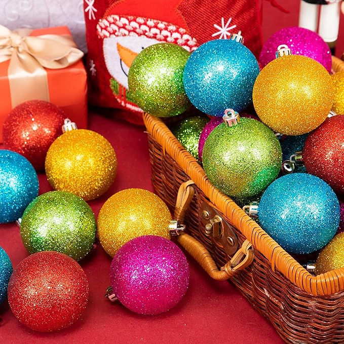 Every Day is Christmas Ornaments, Shatterproof Christmas Tree Ornament Set, Christmas Balls Decoration 35 Count (2.75"/70mm, Glitter Rainbow)