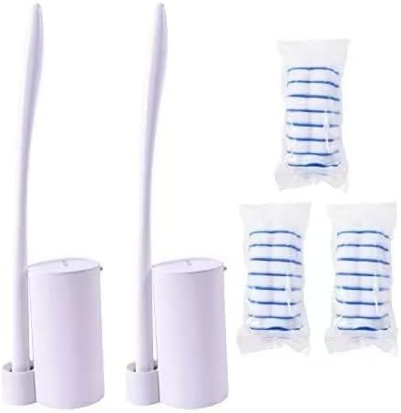 Disposable Toilet Brush Holder Set Toilet Wand (Pack of 2) Toilet Cleaner Scrubber with 24 Refills