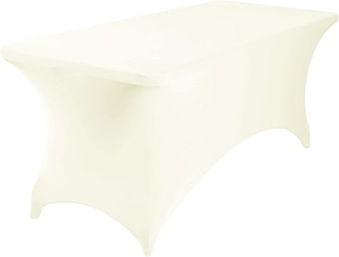 2Pack Spandex Waterproof Table Covers 6ft，Spandex 6ft Waterproof Table Cover for Party,Wedding, Banquet, and Events(Ivory)