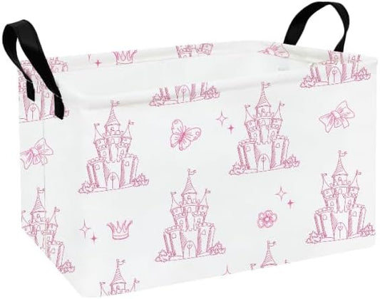 Rectangular Storage Basket Fabric Organizer Bin for Toys,Books,Clothes,Gifts,Pets-Perfect for Home,Office,Nursery,Dorm,Shelf(Rec-Shining castles)