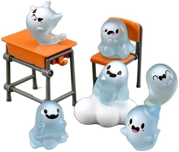 32 Sets Halloween Mini Ghost Figures with Box, Glow in The Dark Mini Resin Ghosts, Luminous Ghost Miniature Resin Figurines for Halloween Party Favors (6PCS)