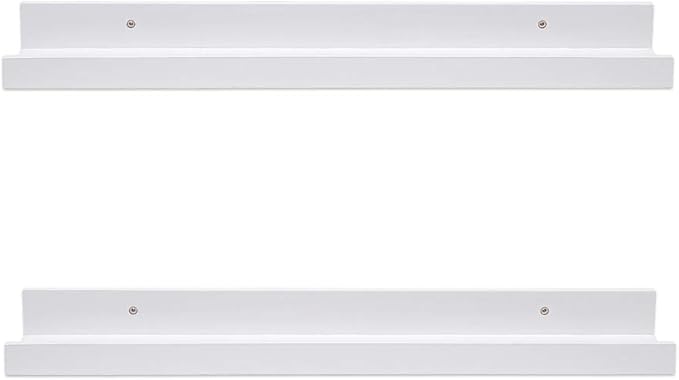 AZSKY White Floating Shelves Wall Mounted Set of 2, 24 Inch Picture Ledge Shelf for Storage Bedroom Bathroom Kitchen Living Room Office Modern Rustic Style Display Shelves (Solid Pine Wood)