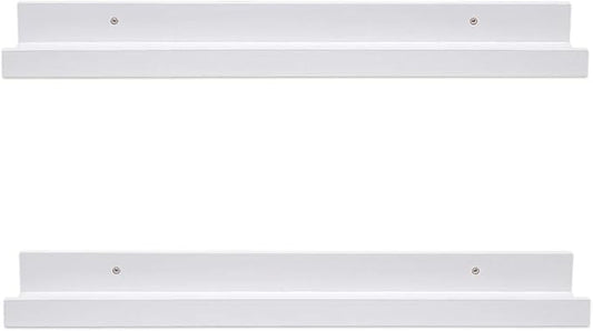 AZSKY White Floating Shelves Wall Mounted Set of 2, 24 Inch Picture Ledge Shelf for Storage Bedroom Bathroom Kitchen Living Room Office Modern Rustic Style Display Shelves (Solid Pine Wood)