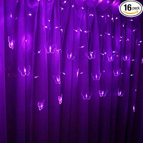 Butterfly Curtain Fairy Lights USB Plug in, 8 Modes 96 LED 11.5FT Firefly Window Twinkle Timer String Lights with Remote for Bedroom Patio Christmas Wedding Party Decoration (Purple)