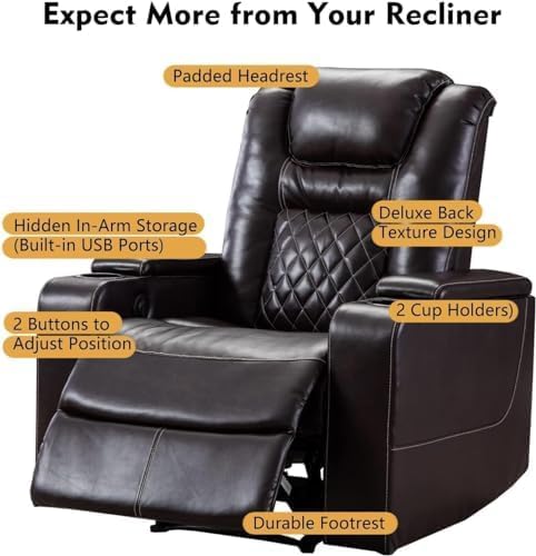 CANMOV Electric Power Recliner Chair Set of 2, Breathable Leather Home Theater Seating with Hidden Arm Storage, Power Recliner Chair for Living Room with USB Ports and Cup Holders,Brown