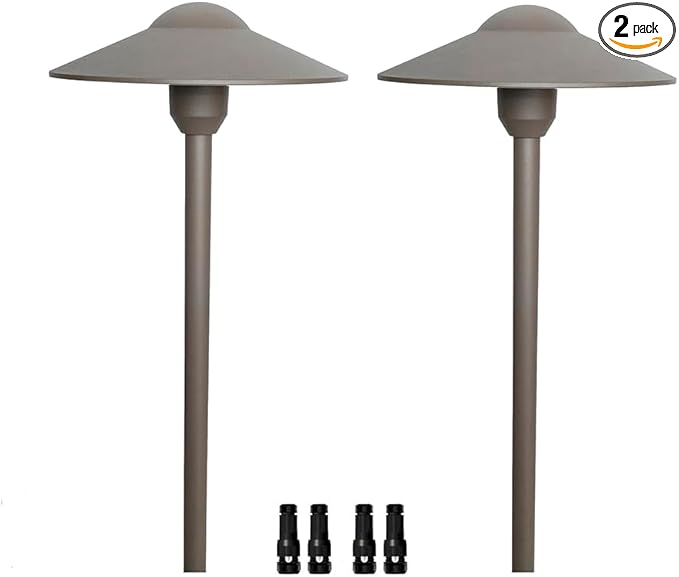 Arrownine Cast Aluminum Low Voltage Outdoor Pathway Light Walkway Landscape Path Lights Included Ground Spike,Wire Connectors Free Replaceable 3 Watts G4 LED Bulb Warm White 2-Pack Bronze Finish
