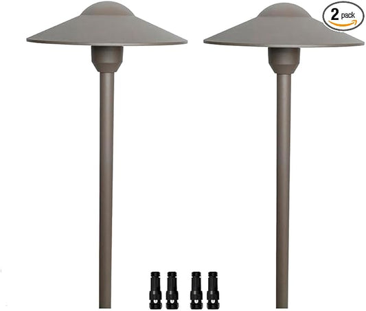 Arrownine Cast Aluminum Low Voltage Outdoor Pathway Light Walkway Landscape Path Lights Included Ground Spike,Wire Connectors Free Replaceable 3 Watts G4 LED Bulb Warm White 2-Pack Bronze Finish