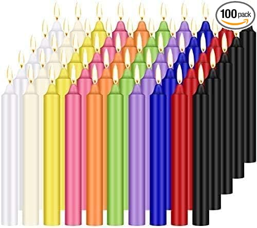 100 Pack Assorted Color Spell Chime Candles, 4 Inch Mini Taper Candles for for Home Decor Kitchen Decor Wedding Decoration-10 Colours