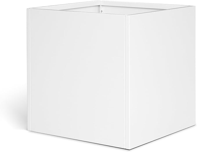 White Steel Planter Square Outdoor Planters Galvanized Steel Planter Box Indoor Metal Large Planters Cube Heavy Duty Flower Pot 16 Inch Modern Commercial Residential for Trees Patio Deck Yard Garden