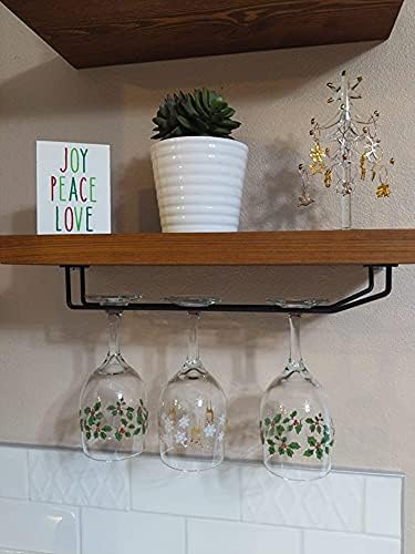14-Inch Black Wine Glass Rack, Under Cabinet Wine Glass Holder Stainless Steel Stemware Rack - Hanging Stemware Holder for Cabinet Kitchen Bar, Set of 4