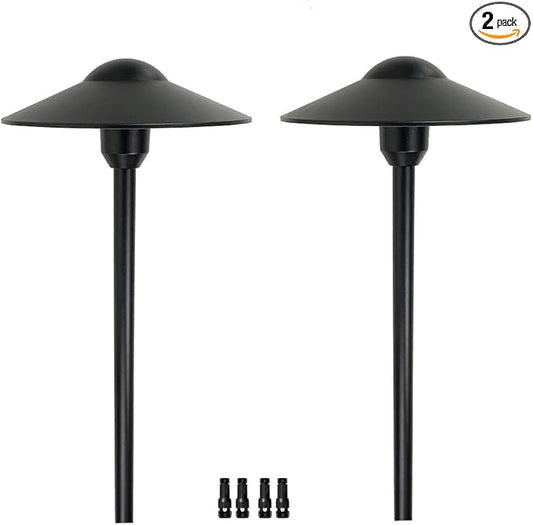 Arrownine Cast Aluminum Low Voltage Landscape Path Area Spread Lighting Pathway Lights Included Ground Spike,Wire Connectors Free Replaceable 3 Watts G4 LED Bulb Warm White 2-Pack (Black Finish)