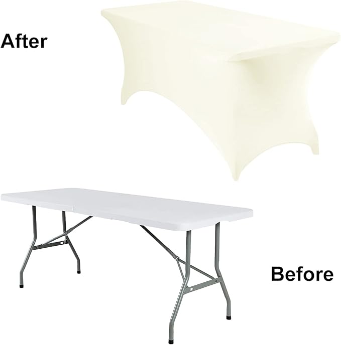 2Pack Spandex Waterproof Table Covers 6ft，Spandex 6ft Waterproof Table Cover for Party,Wedding, Banquet, and Events(Ivory)