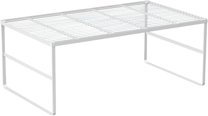 Kitchen Cabinet Storage Shelf Stackable Wire Spice Rack Organizer Heavy Duty Space Saver for Bathroom Bedroom Closet Laundry Room Office Countertop - White, Pack 1