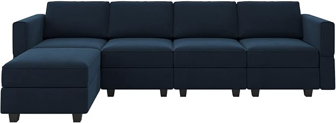 Belffin Modular Sectional Sofa Couch with Reversible Chaise Velvet L Shaped Storage 4-seat Convertible Blue…