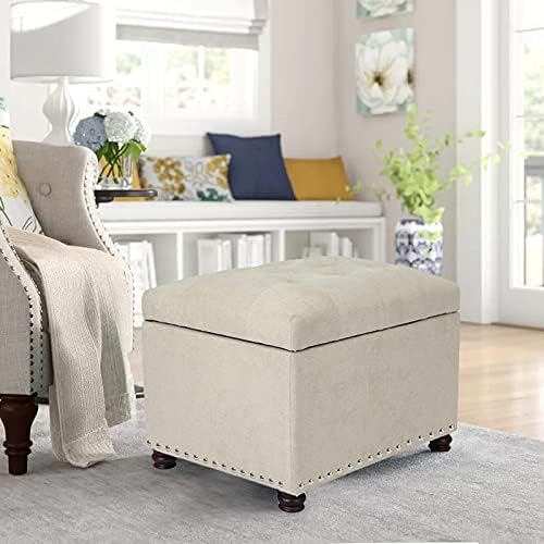 Joveco Storage Ottoman, 24" Fabric Rectangle Tufted Bench Foot Rest Stool for Living Room Bedroom, Beige