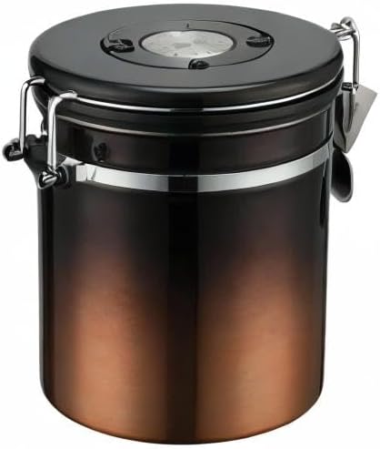 malmo Coffee Canister, Airtight Coffee Container with Date Tracker Lid, Stainless Steel Canister for Kitchen Food Storage (Black-Copper, 16oz)