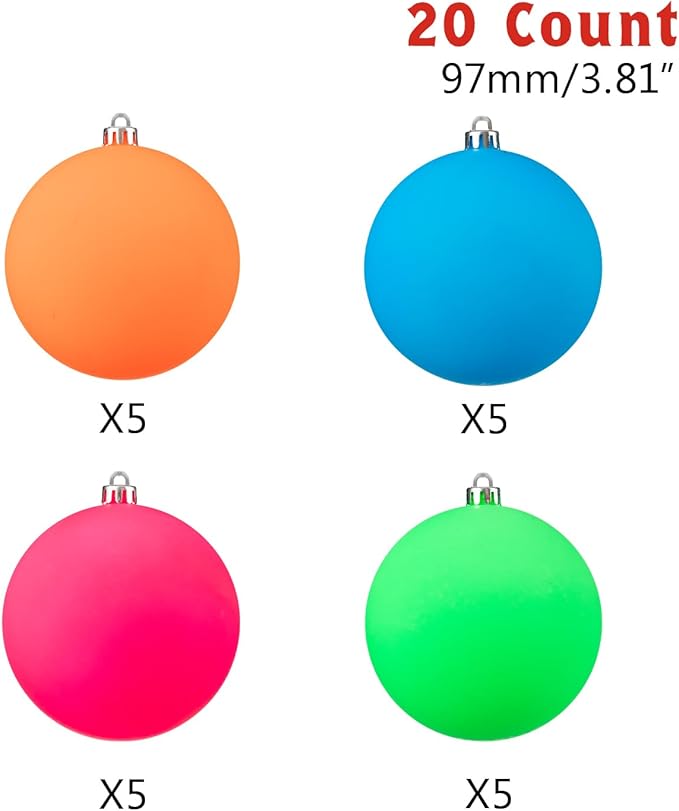 Every Day is Christmas 20ct Christmas Ornaments, Shatterproof Christmas Tree Ornaments Set, 92cm/3.6" Christmas Balls Decoration