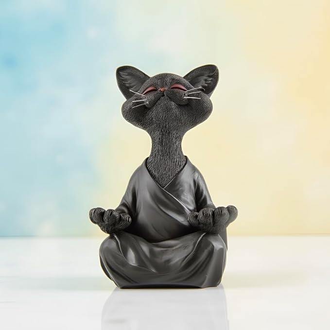 5" Whimsical Happy Cat Buddha Figurine – Zen-Inspired Resin Cat Statue – Meditating Animal Sculpture for Mindful Home or Office Decor – Peaceful Gift for Cat Lovers and Yoga Fans