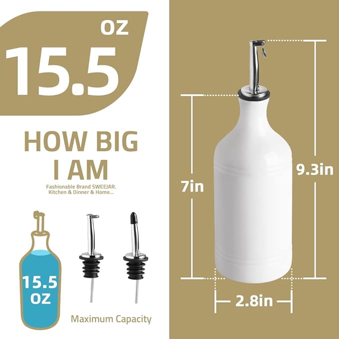 Sweejar Ceramic Olive Oil Dispenser Bottle, Opaque Oil Cruet Protects Oil to Reduce Oxidation, Suitable for Storage Oil, Vinegar, Coffee Syrups & Other Liquids, Pack of 1, 15.5 Fl Oz (Gray)