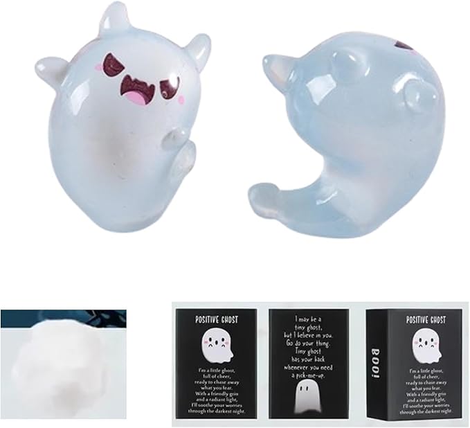 32 Sets Halloween Mini Ghost Figures with Box, Glow in The Dark Mini Resin Ghosts, Luminous Ghost Miniature Resin Figurines for Halloween Party Favors (1PCS B)