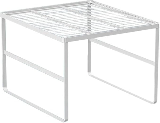 Kitchen Cabinet Storage Shelf Stackable Wire Spice Rack Organizer Heavy Duty Space Saver for Bathroom Bedroom Closet Laundry Room Office Countertop - White, Pack 1