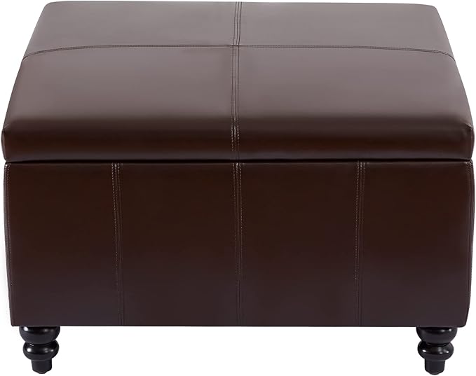 HUIMO Square Leather Storage Ottoman,Ottoman Coffee Table with Storage for Living Room (Brown)