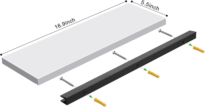 Meangood Floating Shelves White 17 inch Wall Mounted Natural Bamboo Wood Wall Storage Shelves for Bedroom,Living Room,Bathroom, Kitchen（Set of 2）