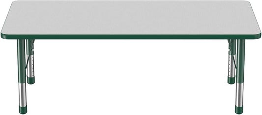 FDP Rectangle Activity School and Classroom Kids Table (30 x 60 inch), Toddler Legs, Adjustable Height 15-24 inches - Gray Top and Green Edge