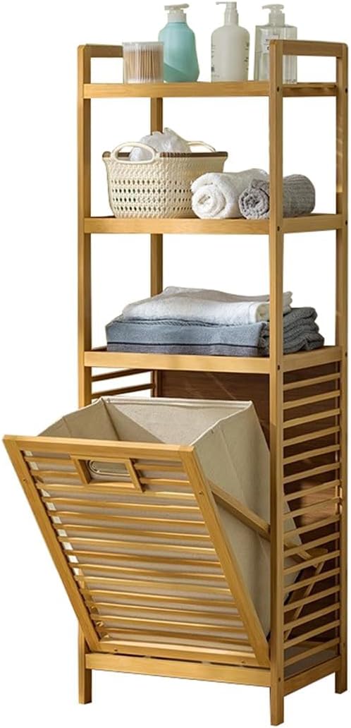 Laundry Hamper with 3 Tier Shelves & Tilt Out Basket, Laundry Baskets Organizer Hampers Bathroom Storage Shelf for Laundry Room, Bathroom, Guest Room (3-Tier Small)
