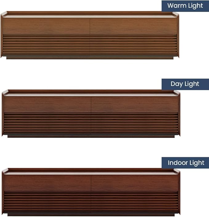 POVISON Fully-Assembled Mid Century Modern TV Stand, 78.74" Wood Media Console with Adjustable LED Light, Entertainment Center with Storage for Living Room