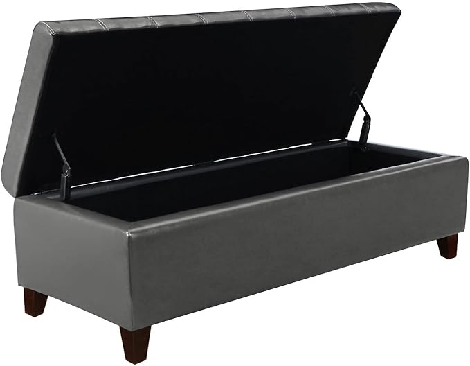 Joveco Storage Ottoman Bench, Tufted Leather 51 Inch Storage Bench for End of Bed Bedroom Living Room (51”, Dark Gray)