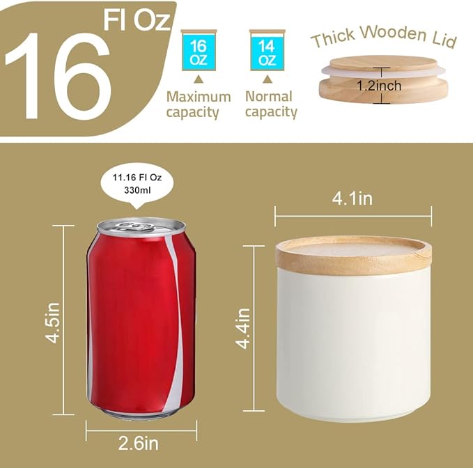 Sweejar Kitchen Canisters Ceramic Food Storage Jar, Stackable Containers with Airtight Seal Wooden Lid for Serving Ground Coffee, Tea, Sugar, Salt and More - 16 Fl Oz (Gray)