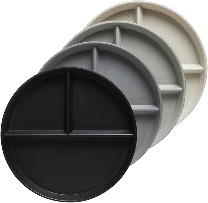 greenandlife 10 Inch 4PCS Unbreakable Portion Control Plates, Divided Plates for Kids Adults, Dishwasher & Microwave Safe Compartment Plate, Lightweight Reusable Wheat Straw plate, BPA Free