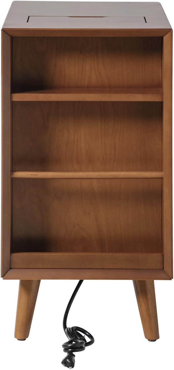 HULALA HOME End Table with Drawer and Charging Station, Modern End Table with USB Ports and Outlets, Wooden Side Table with Storage-Acorn