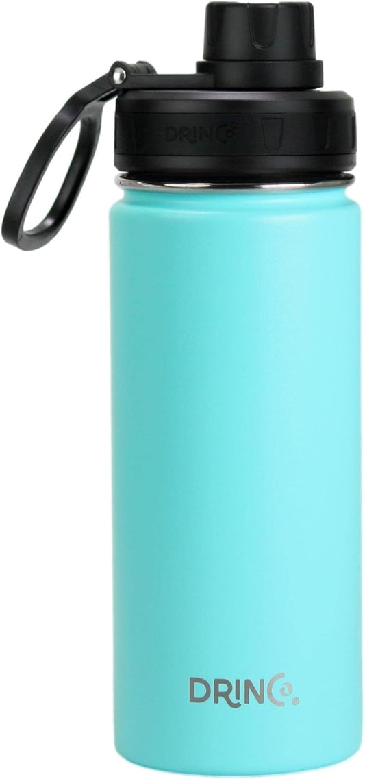 DRINCO Stainless Steel Water Bottle Spout Lid Vacuum Insulated Double Wall Water Bottle Wide Mouth (40oz 32oz 22oz 18oz 14oz) Leak Proof Keeps Cold or Hot (18 oz, 18oz Teal)