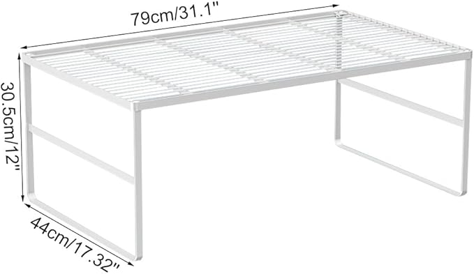 Kitchen Cabinet Storage Shelf Stackable Wire Spice Rack Organizer Heavy Duty Space Saver for Bathroom Bedroom Closet Laundry Room Office Countertop - White, Pack 1