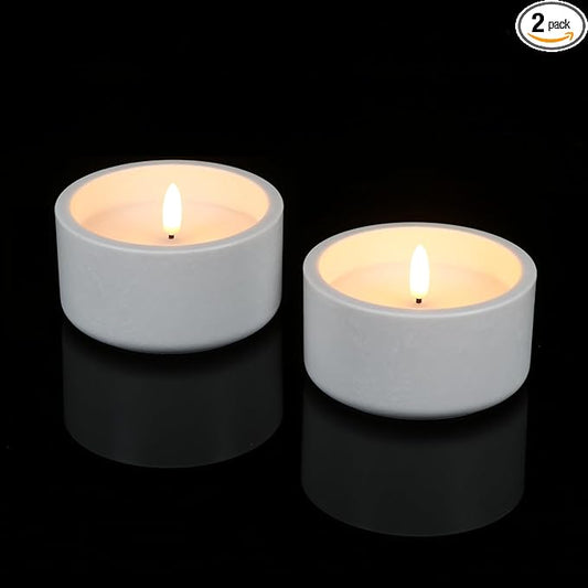 GenSwin White Flameless Pillar Candles with Timer, 2 Pack LED Flickering Candles with Concrete Holder and Real Wax Imitate Scented Candle Shaped for Wedding Homer Decor