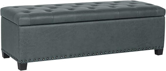 Joveco 47 Inch Storage Ottoman Bench,Tufted Fabric Storage Bench with Nailhead Trim for Bedroom (47”,Gray)