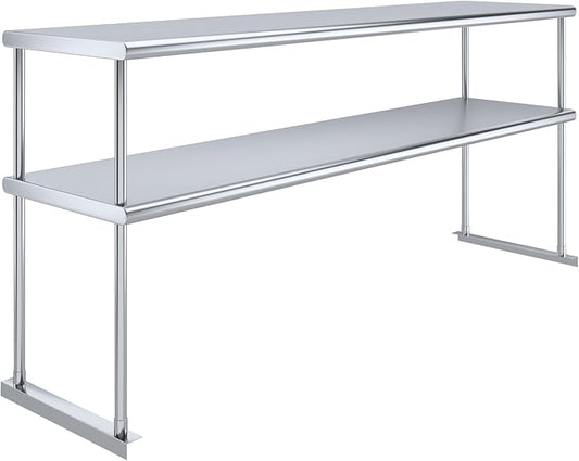 AmGood Stainless Steel Double-Tier Shelf | Work Table Overshelf | NSF Certified | Fits Over Tables | Many (72 in. Long x 18 in. Deep)