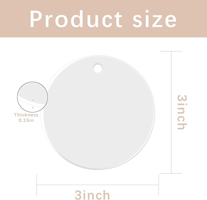 50 PCS Sublimation Ceramic Ornament Blank 3 inch Round Crafting DIY Personalized Christmas Home Decor Bulk Two-Sided Printed White Ceramic Decoration