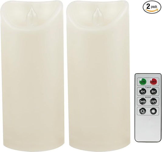 CANDLE CHOICE Outdoor Battery Operated Flameless Candles with Remote Timer Waterproof Flickering Plastic Electric LED Pillar Lights for Lantern Patio Garden Wedding Party Decorations 3x7 Inches 2 PCS