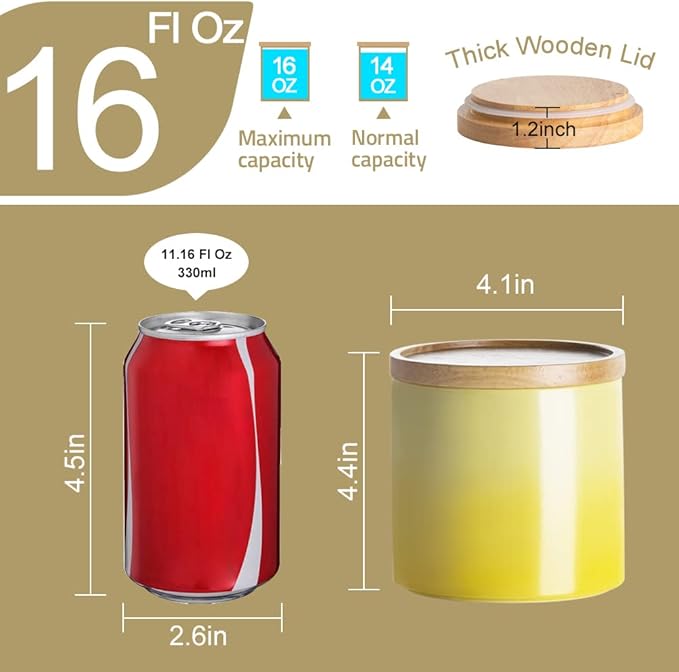 Sweejar Ceramic Food Storage Jar, Stackable Kitchen Canisters, Containers with Airtight Seal Wooden Lid for Serving Ground Coffee, Tea, Sugar, Salt and More - 16 Fl Oz (Gradient Red)