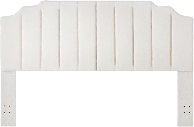 24KF White Teddy Fabric Tufted King Upholstered Headboard, Modern Vertical Channel Design California King Headboard with Stepped Silhouette Top Edge,6026-K-Teddy White