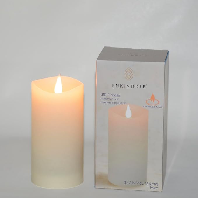 Flickering Flameless Candle, Real Wax LED Pillar Candle with 3D Moving Flame, Battery Operated, Built-in Timer, Ivory, Unscented, Safe for Home Décor, and Holidays 3" x 6.12"