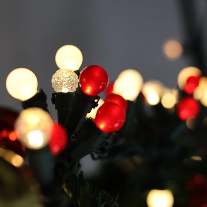 G15 Pearlized Red White Christmas Lights - 19Ft 70 LEDs Waterproof Connectable LED String Lights Indoor/Outdoor Globe Lights for Tree, Halloween Decoration, Holiday Party