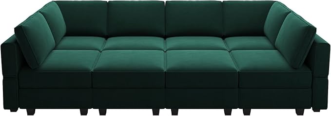 Belffin Modular Sectional Sofa with Storage Chaises Sectional Sleeper Sofa Couch 8 Seat Sectional Bed Green